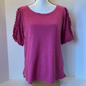 Maeve for Anthropologie | Clemence ruffled short sleeve top in fuchsia